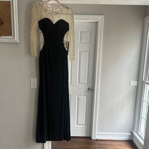 Black and Beige Tan Beaded Sparkling Prom Evening Homecoming Gown Dress 2